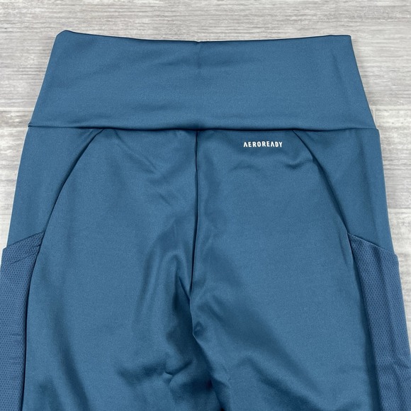 Adidas Women's Small Designed 2 Move Big Logo Sport Tights-Orbit Indigo/Mint NWT - Picture 10 of 10